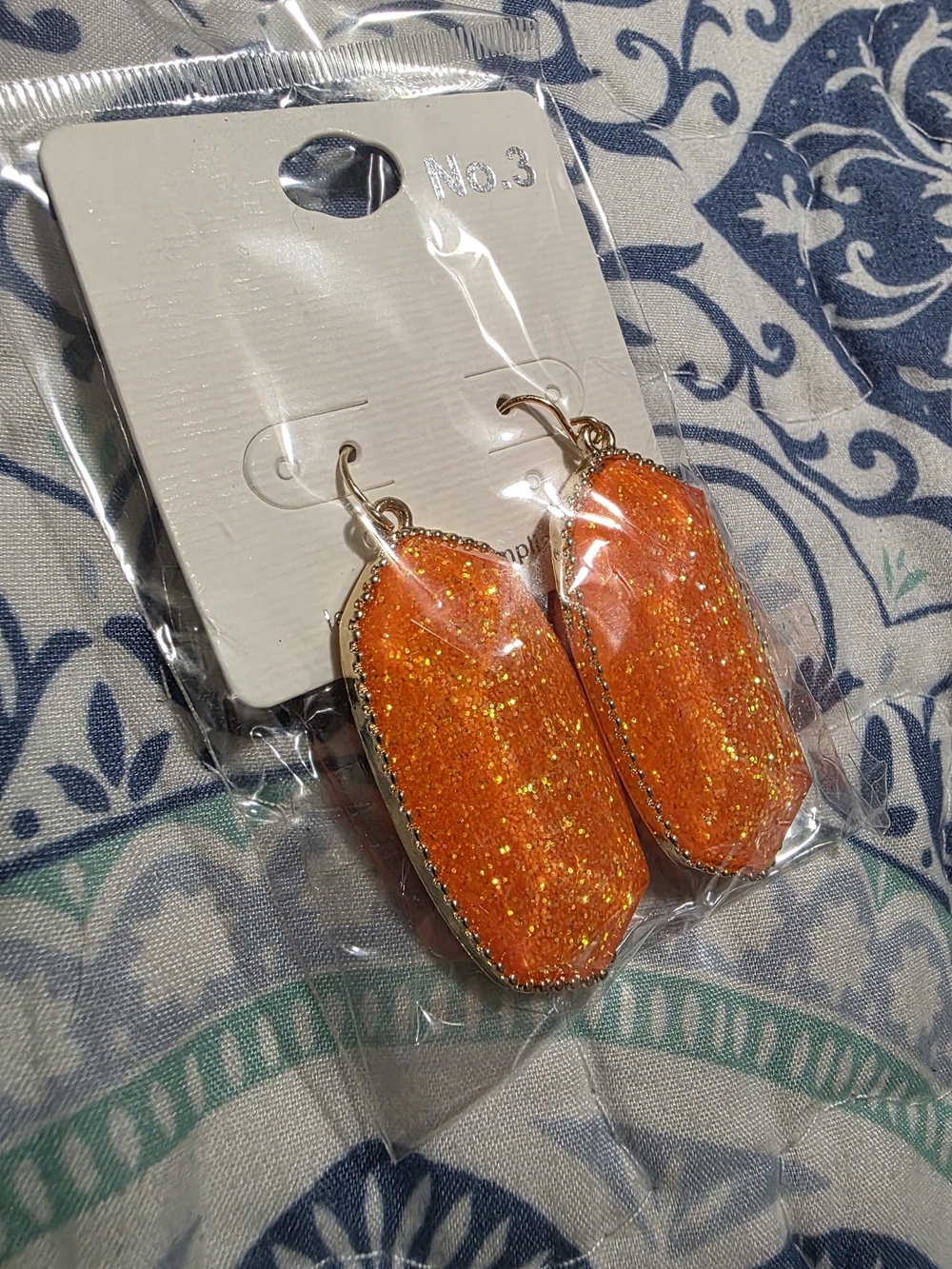 Orange Glitter Teardrop Dangle Earrings